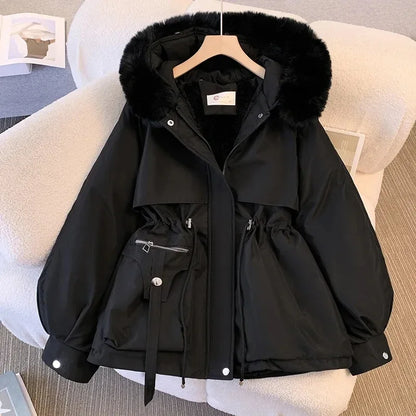 Veste d'Hiver Femme – Parka Longue Chaude avec Grand Col en Fourrure, Capuche, Doublure Laine, Manteau Rembourré, Vêtement de Neige Tendance