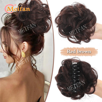 synthetic wavy bun with claw clip,