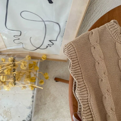 Gilet tricoté fille – sans manches, mode printemps/automne, 1‑7 ans