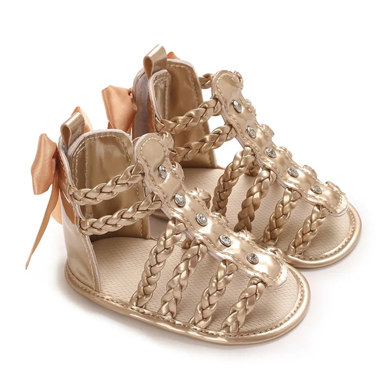 Sandales d’été bébé fille cuir PU, nœud papillon, décontractées