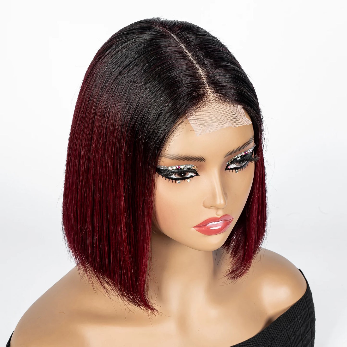 Perruque Bob courte droite colorée – cheveux humains 100%, dentelle 2x6 transparente, densité 250%