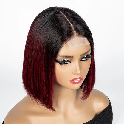 Perruque Bob courte droite colorée – cheveux humains 100%, dentelle 2x6 transparente, densité 250%