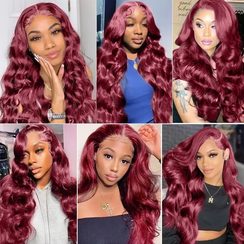 Perruque Body Wave 360 HD Cheveux Humains Bordeaux