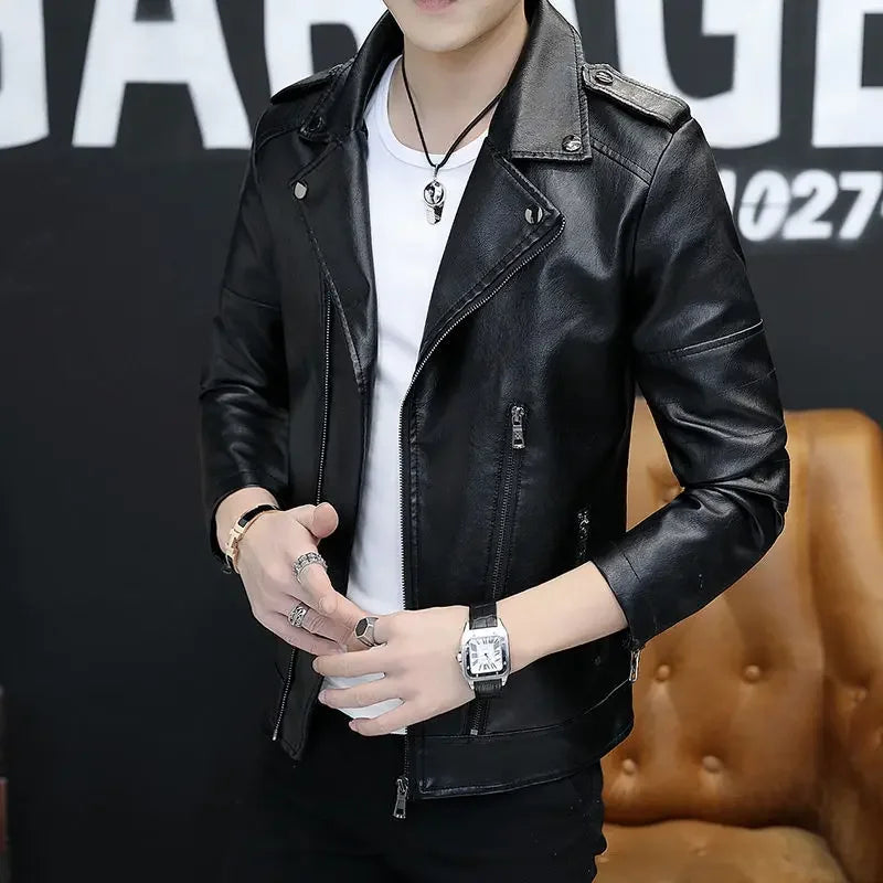 Blazer homme slim fit en cuir, style coréen, simple boutonnage, décontracté luxe .