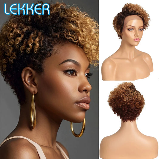 Perruque Bob Lace Front 100% Naturelle, Cheveux Crépus Bouclés, Pixie Court, Sans Colle, 13x1 .