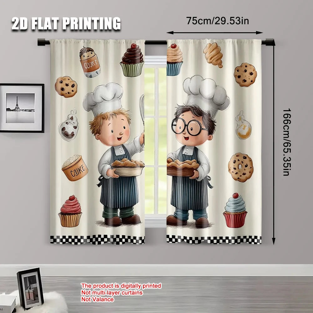 Lot de 2 rideaux polyester imprimé 2D, sans électricité, polyvalents