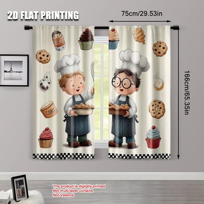 Lot de 2 rideaux polyester imprimé 2D, sans électricité, polyvalents