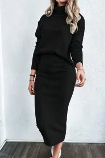 YIKOOLIN Ensemble Femme Élégant – Pull Col Montant & Jupe Ajustée, Style Chic et Moderne