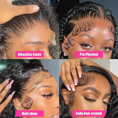 Perruque cheveux humains 30 pouces, dentelle avant 13x6, vague profonde, densité 200%, sans colle, frontale humide