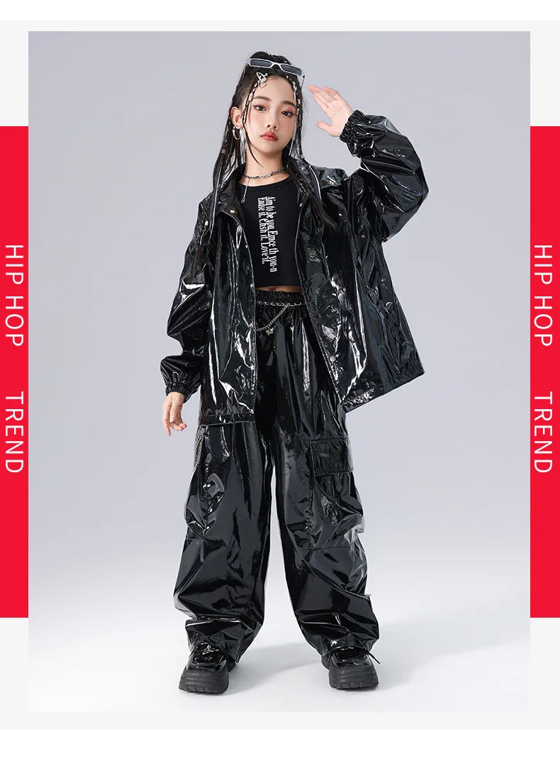 Costume Danse Jazz Garçon Filles, Pantalon Cuir Brillant Rouge, Streetwear Hip Hop Scène .