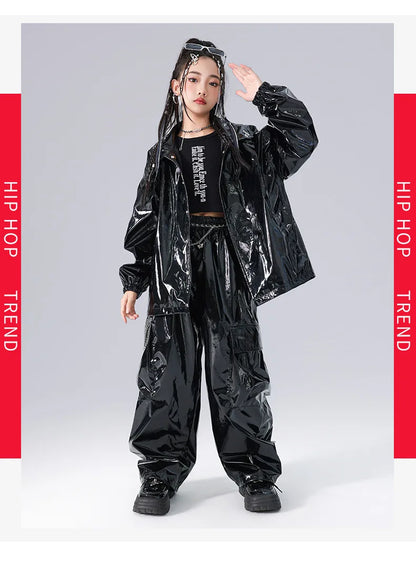 Costume Danse Jazz Garçon Filles, Pantalon Cuir Brillant Rouge, Streetwear Hip Hop Scène .