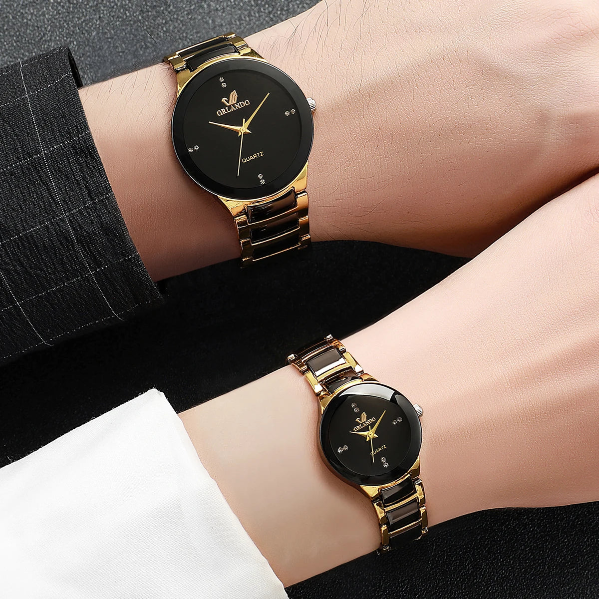 Montres à quartz acier inoxydable couple homme/femme, lot de 2, style business .
