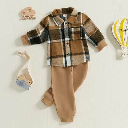 Ensemble automne bébé garçon 1-5 ans, chemise à carreaux et pantalon