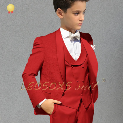 Tenue de Fête Garçon – Ensemble Costume Jacquard Champagne, Élégant et Confortable