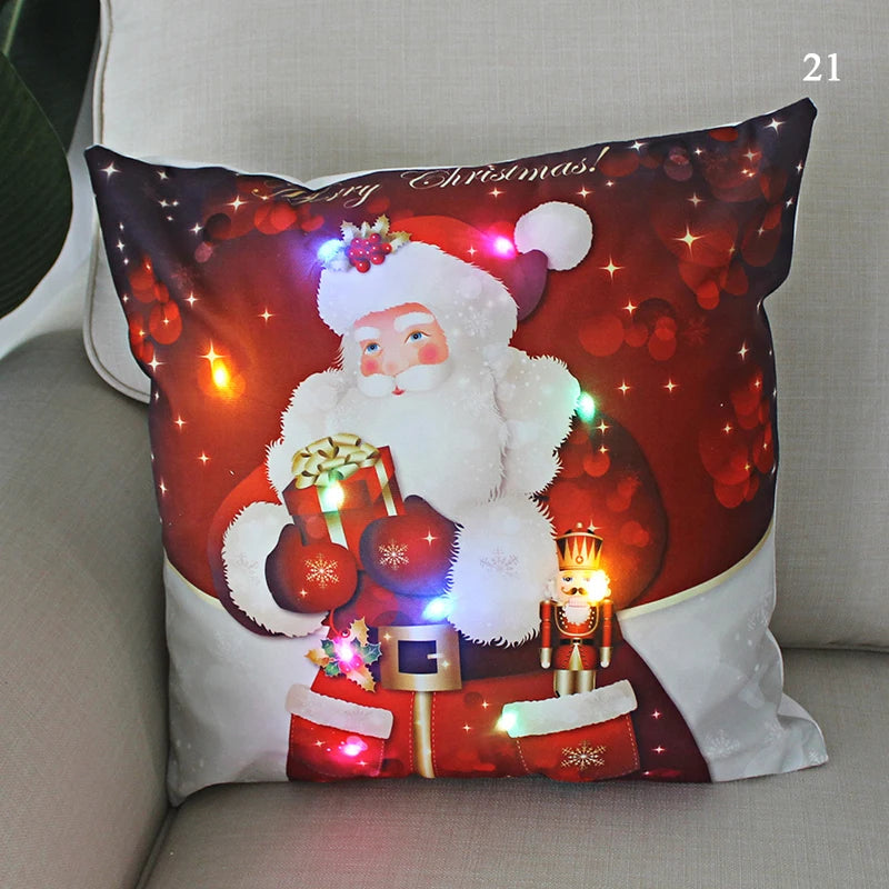 Housse coussin Noël LED Père Noël﻿– lumineux, déco maison, nouvel an