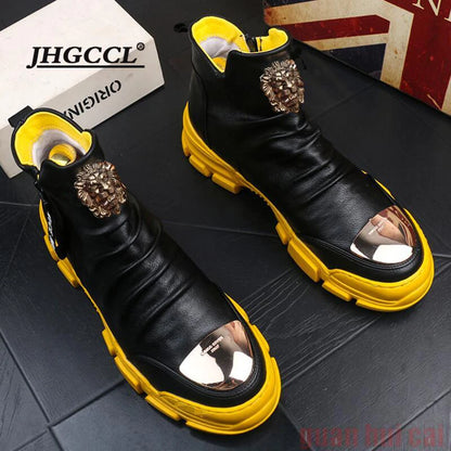 Bottes de moto hommes en cuir hautes – Style coréen décontracté A26