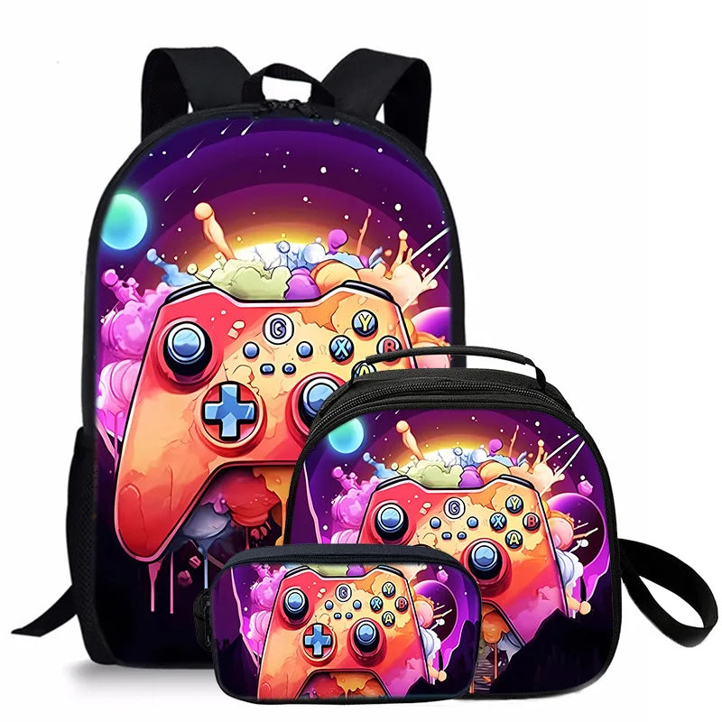sac d’école, sac déjeuner, trousse pour étudiant Tapis de jeu 3D tendance, 3 pièces .