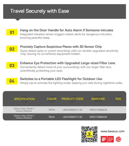 Détecteur de caméras cachées – intelligent, alarme sécurité, rechargeable