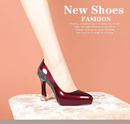 Escarpins plateforme femme cuir, talon épais, bout pointu, marron, mode .