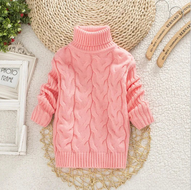 Pull Tricoté Enfant – Col Roulé, Style Vintage, 1-8 Ans, Fille
