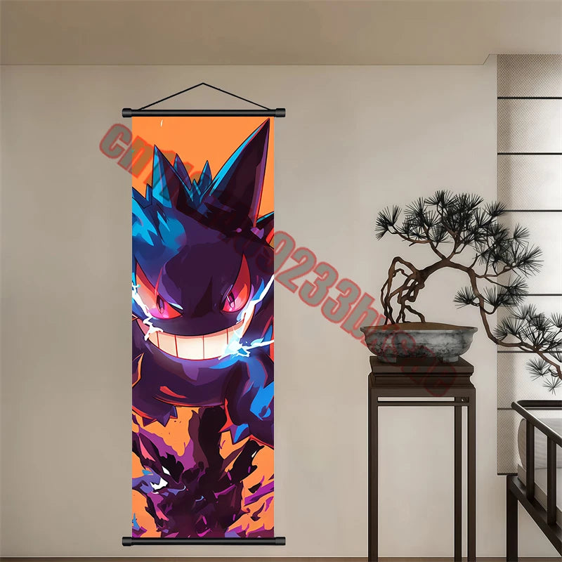 Peinture artistique Pokémon classique japonais – Pikachu, Gengar, Mewtwo – Décoration murale chambre à coucher haute qualité
