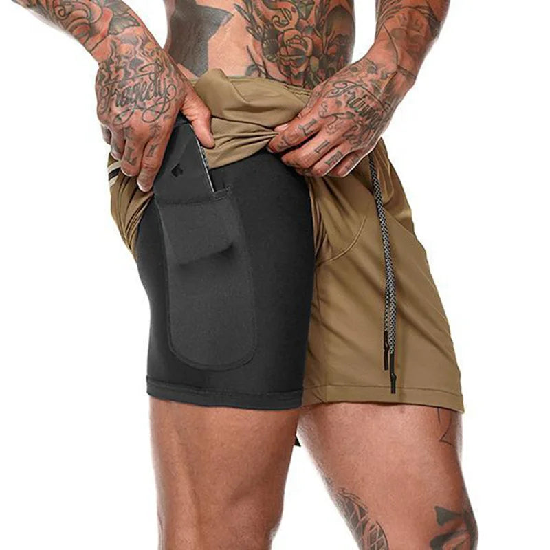 Short de sport homme – Double pont, 2 en 1, jogging, fitness, été, entraînement, plage, pantalon court