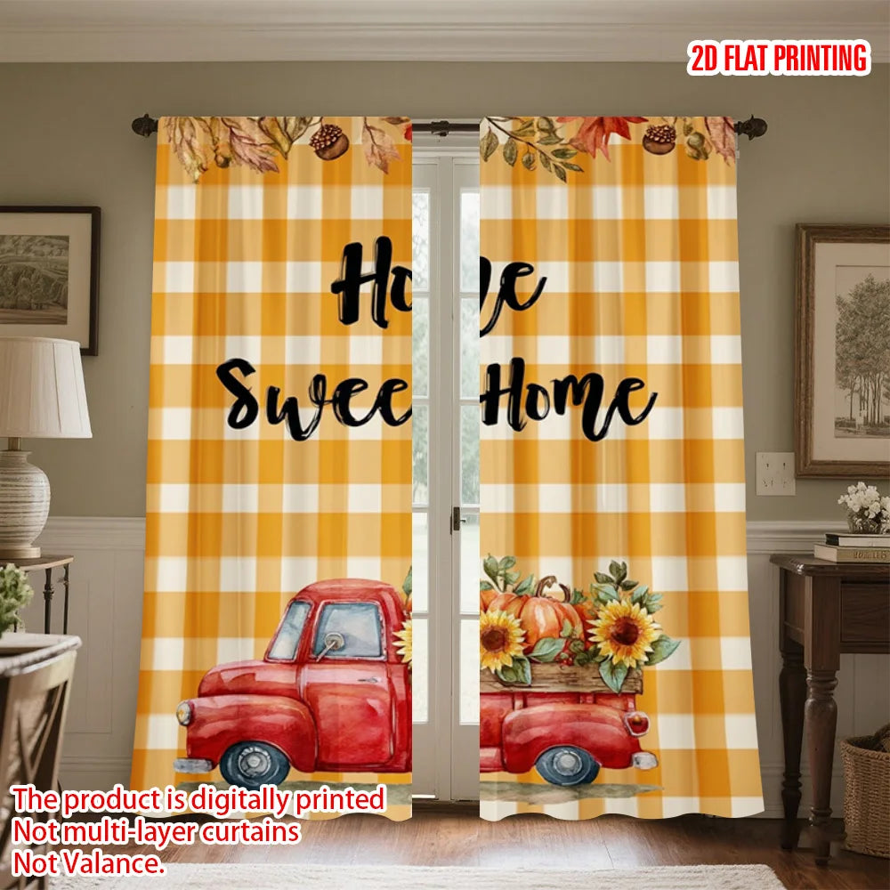 Rideaux imprimés 2D automne plaid/voiture, 2 pièces polyester, déco murale maison