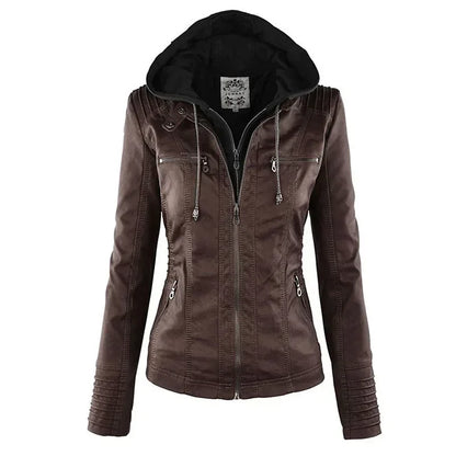 Veste Gothique en Simili Cuir PU pour Femme – Manteau à Capuche Noir, Veste Moto Chaude pour Automne et Hiver, Vêtements d'Extérieur Stylés