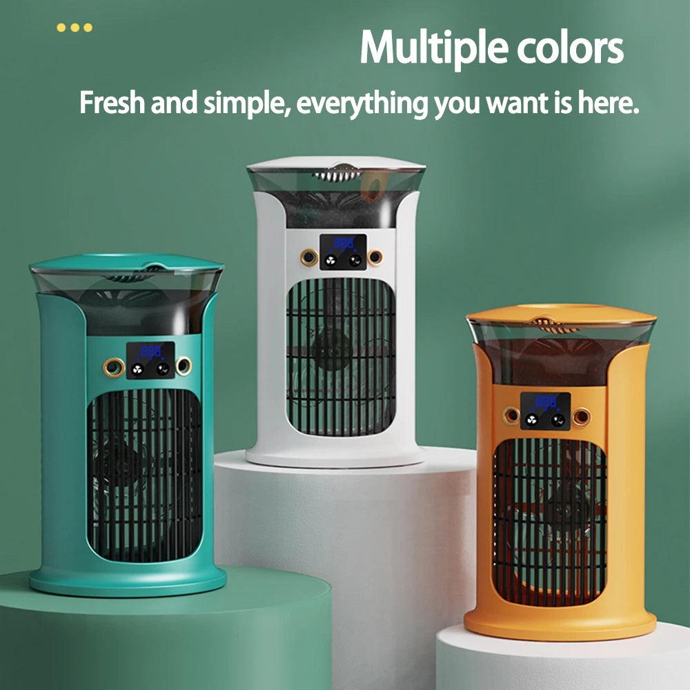 Mini Climatiseur de Bureau USB 3-en-1 : Ventilateur, Refroidisseur d'Air, Humidificateur, Veilleuse 7 Couleurs .