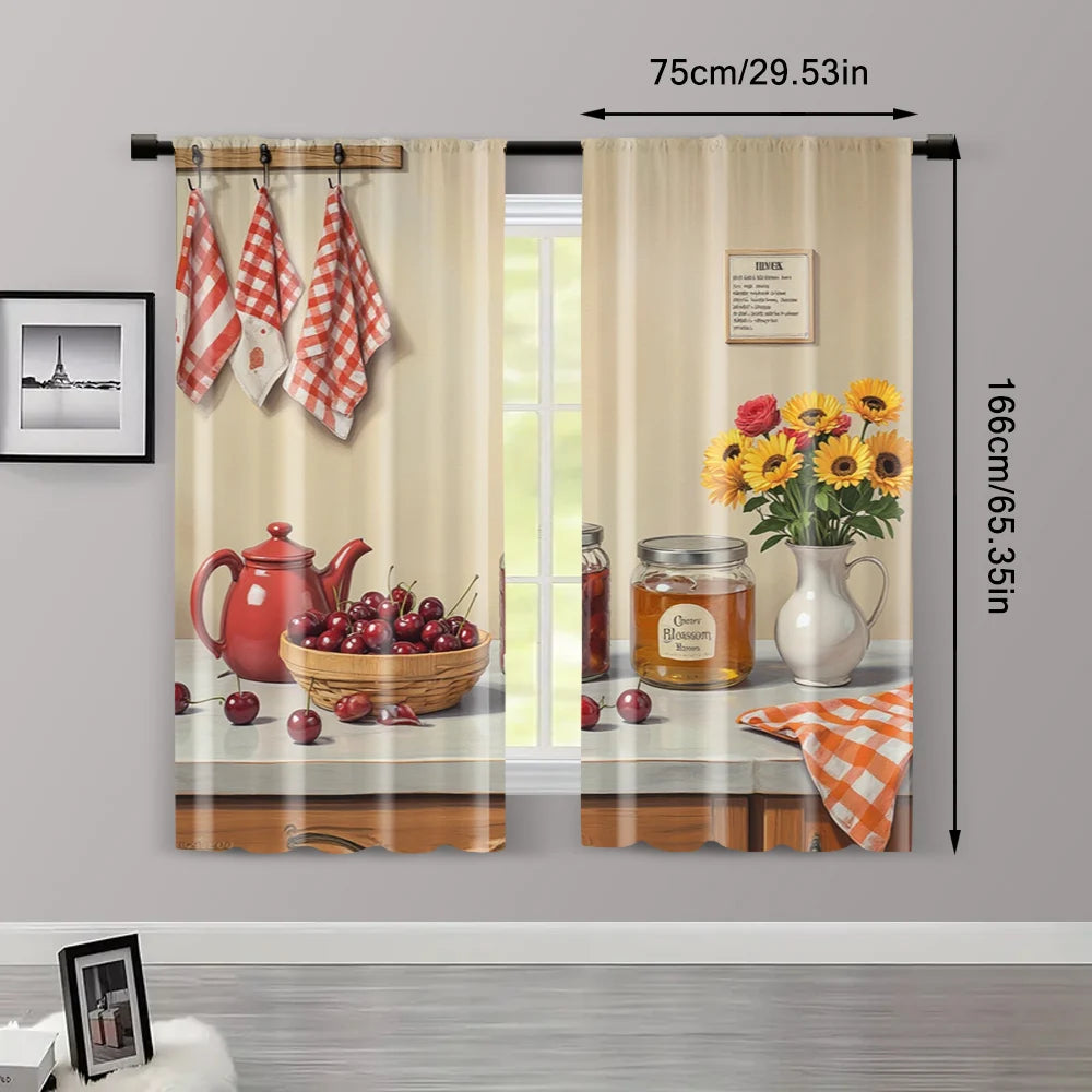 2 pièces rideaux contemporains 2D, tissu polyester durable, sans tige, polyvalents