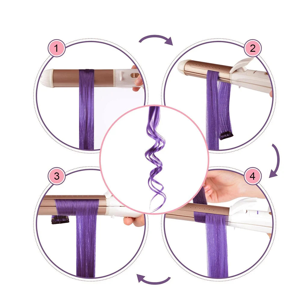 Extensions capillaires synthétiques à reflets colorés pour filles, postiches lisses multicolores de 22 pouces, 6 pièces/paquet