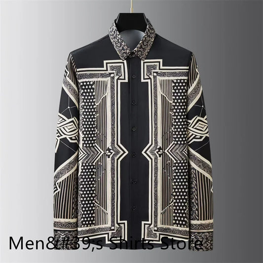 Chemise de luxe imprimée rétro pour hommes .