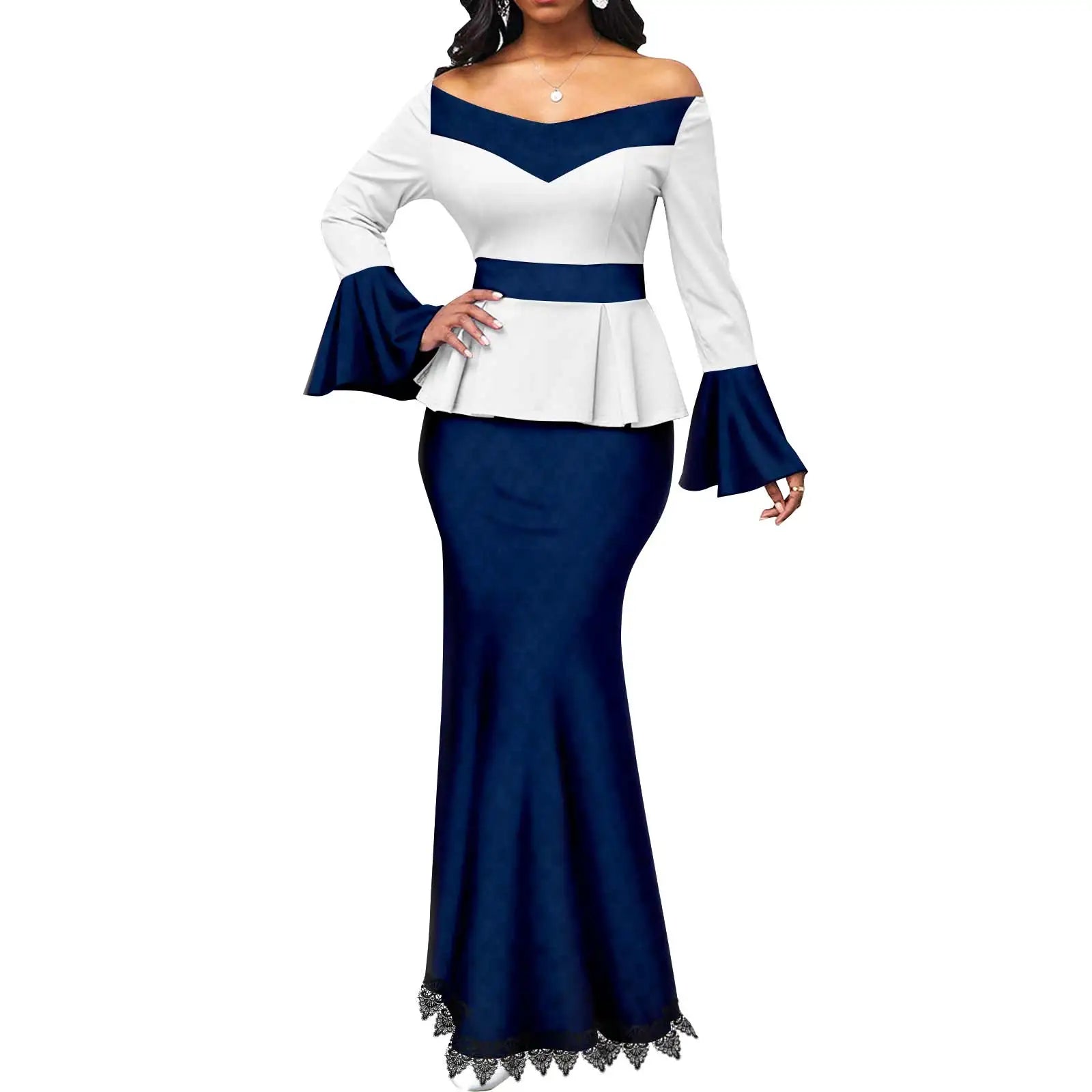 Vêtements couple africain – Robe femme maxi et jupe sirène, haut homme assorti, tenue mariage ET fête , 3 pièces