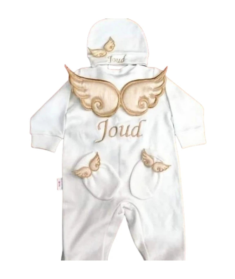 Barboteuse Bébé Jetable avec Nom, Ailes d'Ange, Sortie de Maternité .