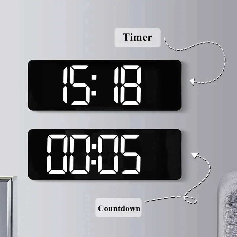 Horloge murale LED grande - télécommande, double alarme, température