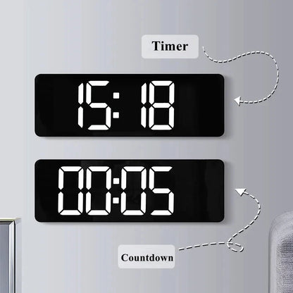 Horloge murale LED grande - télécommande, double alarme, température
