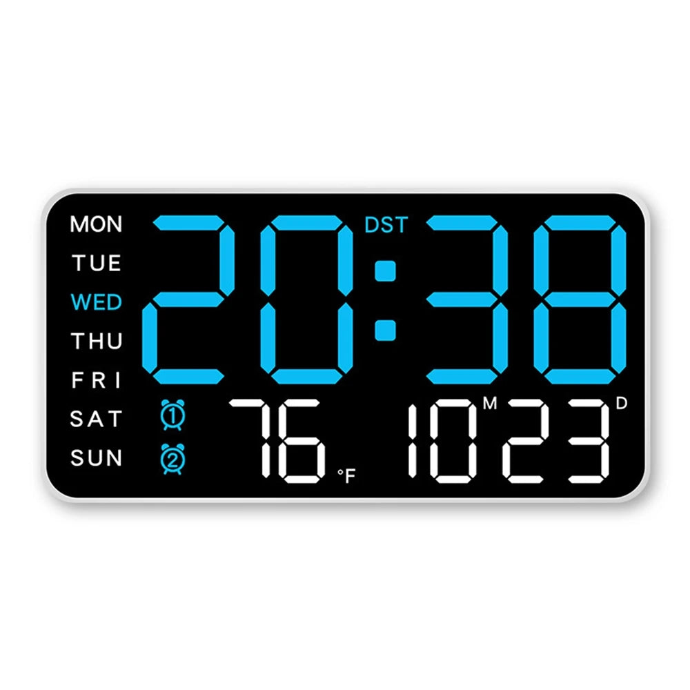 Horloge électronique murale LED – Heure, température, date, semaine, réveil, luminosité ajustable, commande vocale