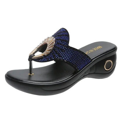 Chaussures d’été rétro pour dames – Plateau compensé et strass