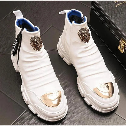 Bottes de moto hommes en cuir hautes – Style coréen décontracté A26