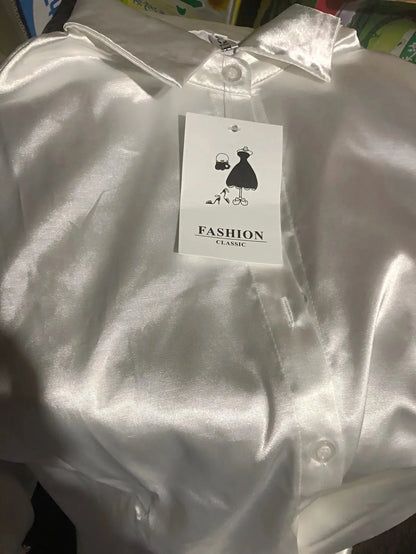 Chemise femme en satin – manches longues, vintage élégante, bureau & décontractée (été/automne)