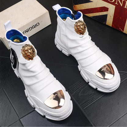 Bottes de moto hommes en cuir hautes – Style coréen décontracté A26