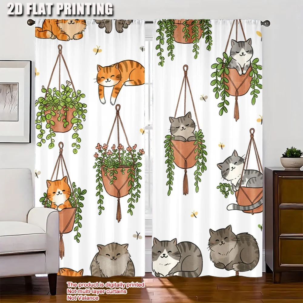 Lot 2 rideaux de scène 2D polyester, sans électricité, décor chat suspendu