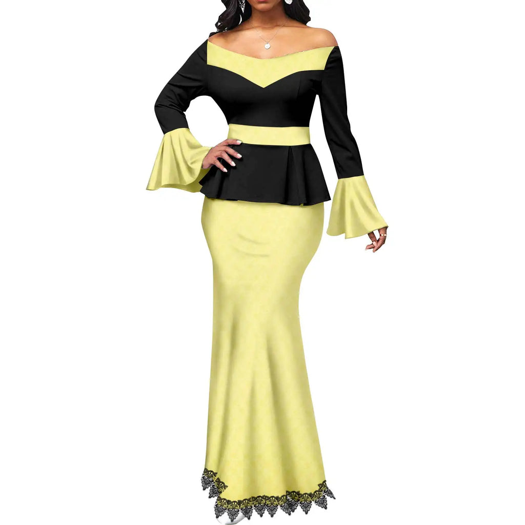 Vêtements couple africain – Robe femme maxi et jupe sirène, haut homme assorti, tenue mariage ET fête , 3 pièces