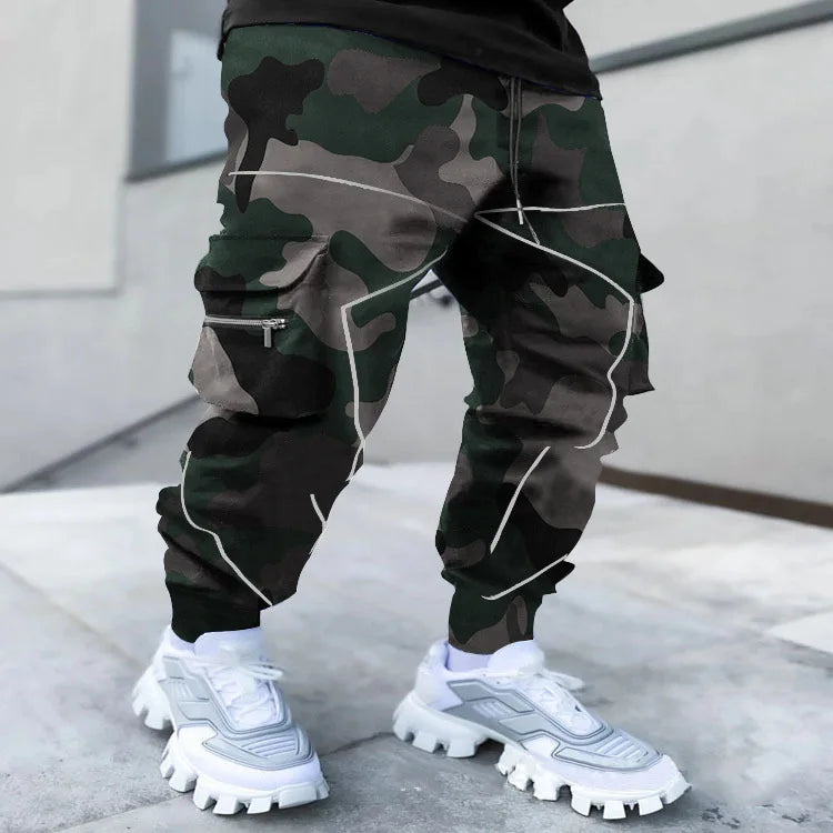 Pantalon Cargo Homme Imprimé Tendance, Coupe Ample, Mode Streetwear 4 Saisons.
