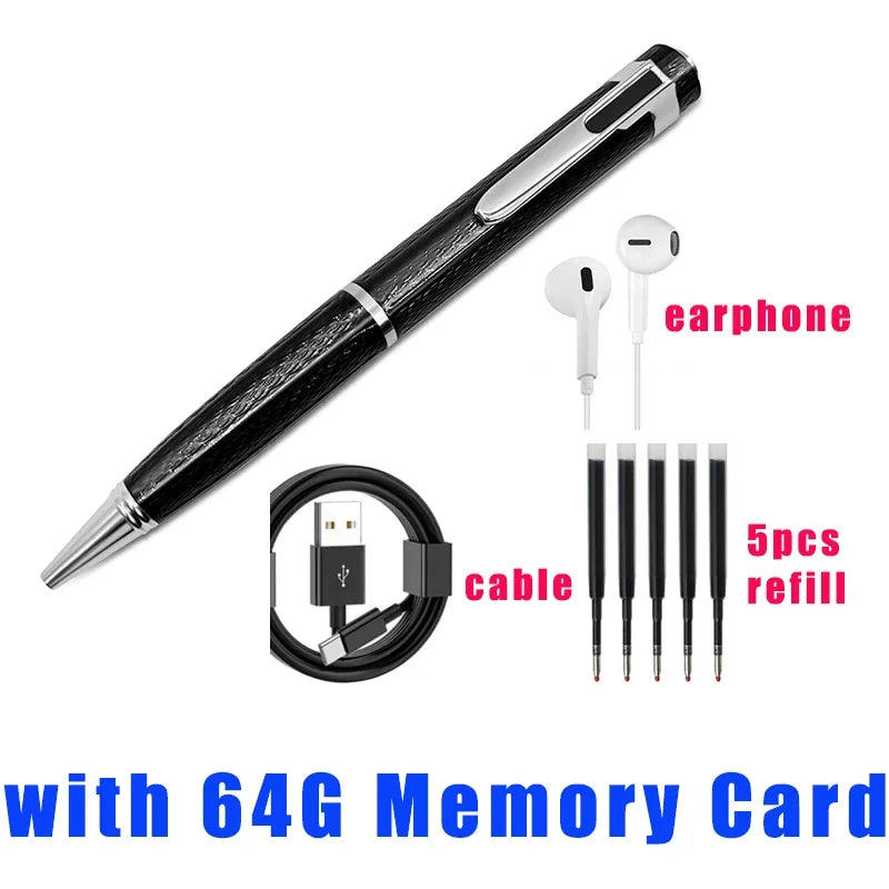 Stylo enregistreur vocal 128 Go portable USB, lecture MP3, pour conférences et cours, avec 5 recharges.