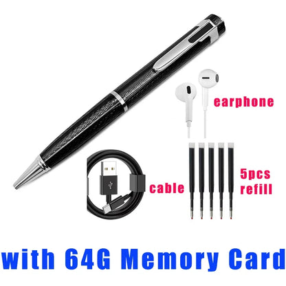 Stylo enregistreur vocal 128 Go portable USB, lecture MP3, pour conférences et cours, avec 5 recharges.