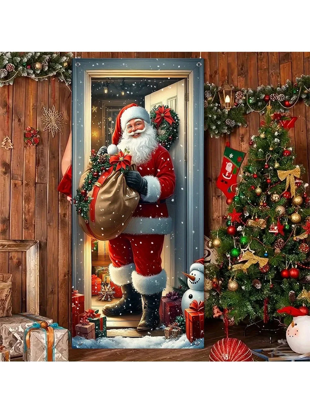 Décoration de Porte Noël – Housse Père Noël et Snowman