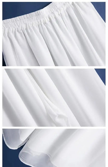 Pantalon femme grande taille en mousseline de soie, jambe large, taille haute, blanc, décontracté .