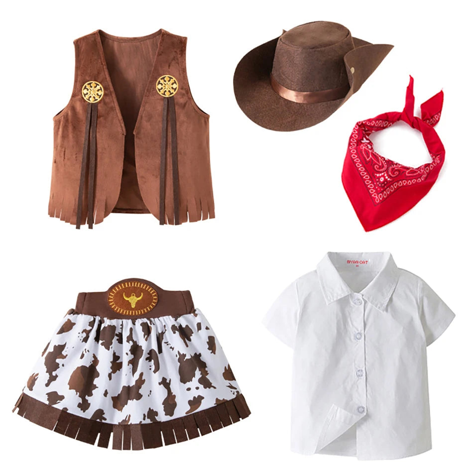 Costume Cowboy fille – Ensemble 4/5 pièces, jupe, gilet, cosplay Halloween