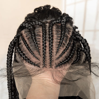 Perruque tressée synthétique Lace Frontal 13x6 22 pouces Cornrow bouclé sans nœuds